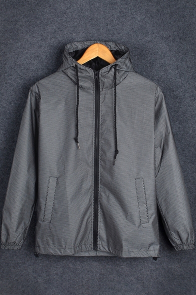 Cool Mens Jacket Reflect Light Design Zip Closure Banded Hem Long Sleeves Side Pockets Hooded Regular Fitted Jacket