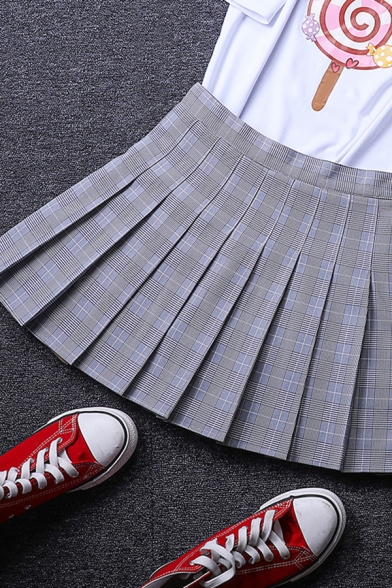 Leisure Women's A-Line Skirt Plaid Pattern Invisible Zipper Pleated Mini A-Line Skirt