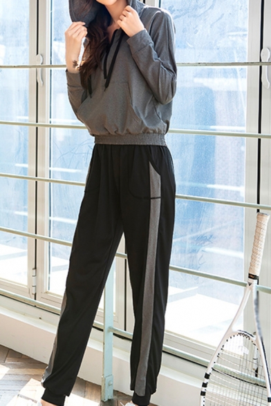 Leisure Womens Co-ords Long Sleeve Hoodie Crop Tank Tee Top Contrasted Pants Co-ords