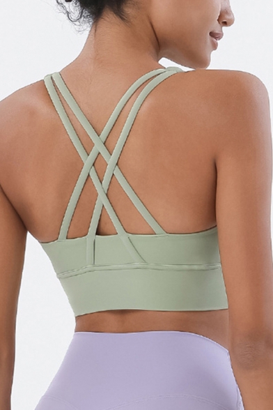 Pretty Yoga Girls Solid Color Strappy Hollow-out Scoop Neck Fit Crop Tank Top