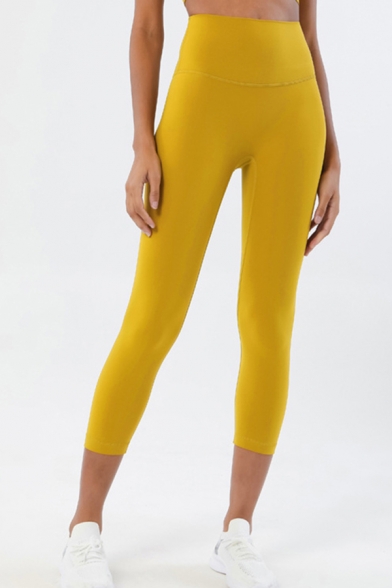 Simple Plain High Rise Stetchy Skinny Cropped Leggings for Girls