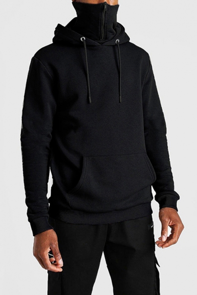 Stylish Men's Hoodie Solid Color Kangaroo Pocket Long Sleeves Drawstring Hooded Sweatshirt
