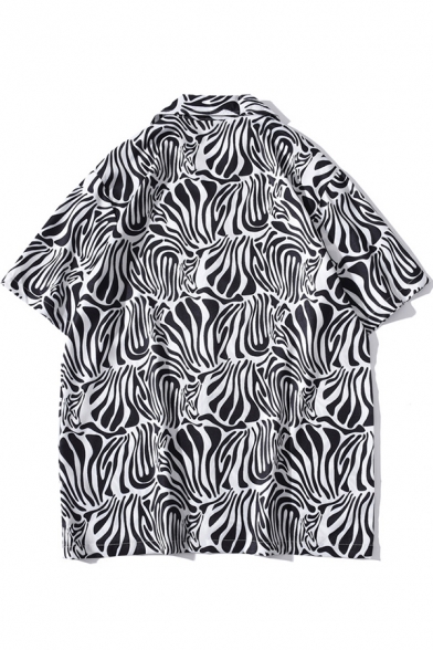 Trendy Men's Shirt All over Zebra Pattern Button-down Spread Collar Short Sleeves Loose Fitted Shirt