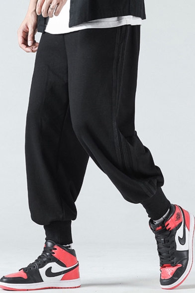 Boys Casual Sweatpants Solid Color Drawstring Waist Tape Patched Ankle Carrot Fit Sweatpants