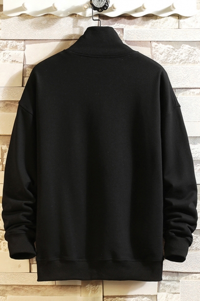 Fancy Mens Sweatshirt Icon Pattern Mock Neck Long-sleeved Ribbed Trim Regular Fitted Sweatshirt