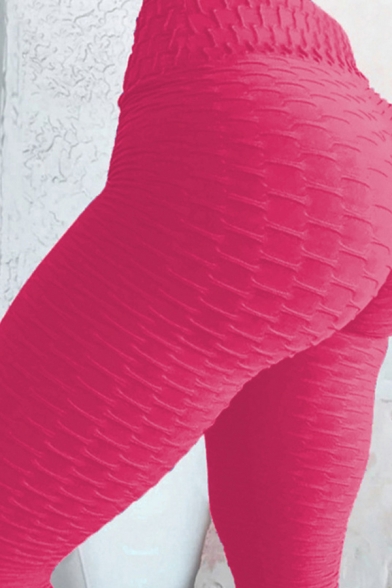 Elegant Women's Active Leggings Quilted Knit High Waist Butt Lift Solid Color Ankle Length Skinny Leggings