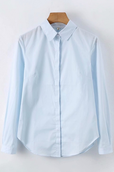 Formal Solid Color Shirt Long Sleeve Point Collar Button Up Loose Fit Shirt for Women