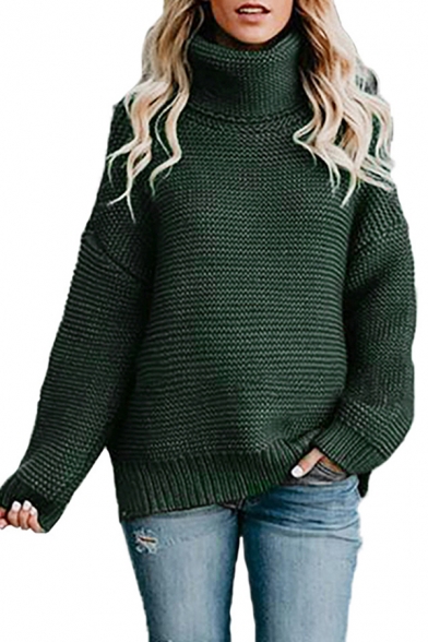 Girls Trendy Sweater Knitted Long Sleeve Cowl Neck Loose Fit Plain Pullover Sweater