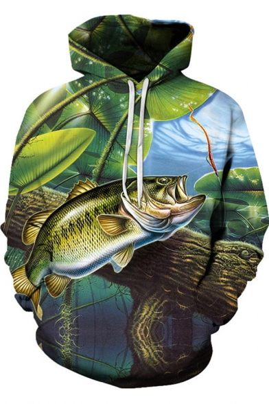 Guys Fancy Hoodie Fish House 3D Printed Long Sleeve Drawstring Pouch Pocket Loose Hoodie