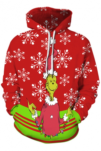 Mens Fancy Hoodie Santa Claus 3D Print Long Sleeve Drawstring Kangaroo Pocket Loose Hoodie