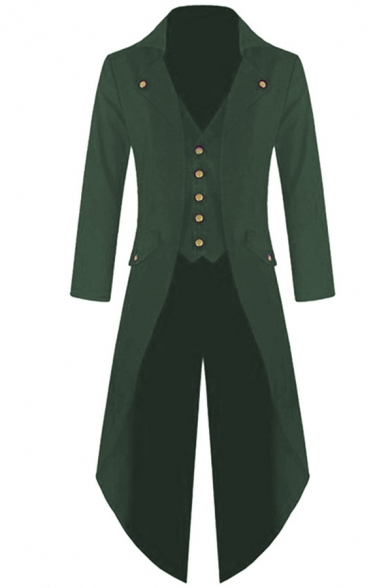 Mens Gothic Steampunk Plain Long Sleeve Victorian Tailcoat Medieval Longline Blazer Coat