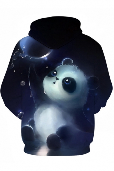 Retro Men's Hoodie Cartoon Panda 3D Print Front Pocket Long-sleeved Regular Fitted Drawstring Hooded Sweatshirt
