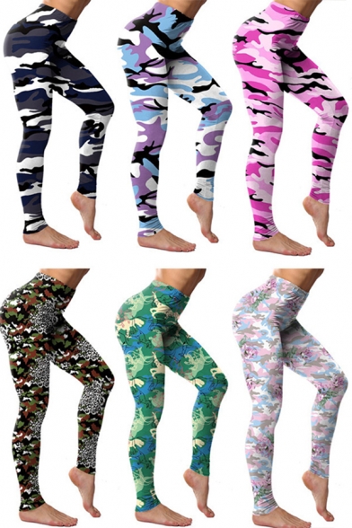 Trendy Women's Leggings Multi Color Camo Pattern High Waist Full Length Elasticity Skinny Leggings