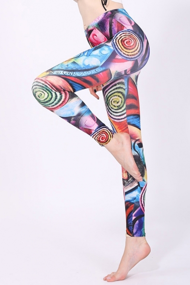 Unique Womens Leggings High Waist Graffiti Graphic Pattern High Waist Ankle Length Skinny Leggings