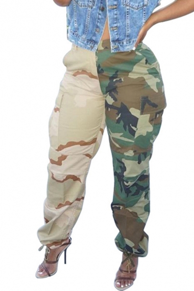 Womens Cool Pants Camo Printed High Waist Long Relaxed Fit Pants