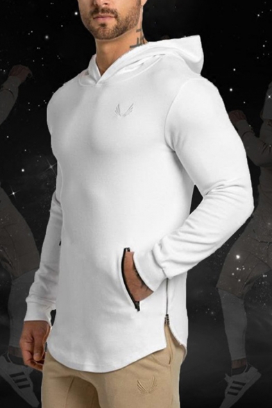 Elegant Men's Hoodie Zipper Split Side Pocket Solid Color Camo Printed Long-sleeved Regular Fitted Hooded Sweatshirt