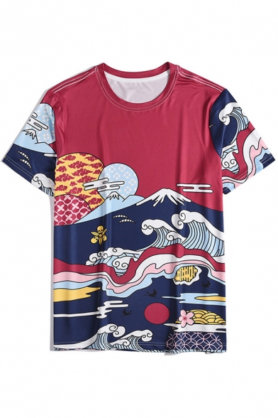 Fancy Men's Tee Top Graphic Pattern Round Neck Short Sleeves Relaxed Fit T-Shirt