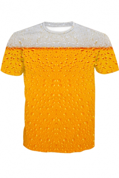 Leisure Men's Tee Top Water Drop 3D Pattern Round Neck Short Sleeves Regular Fitted T-Shirt