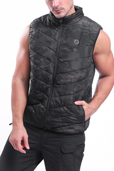 Leisure Mens Vest Sleeveless Stand Collar Zip Up Quilted Relaxed Vest