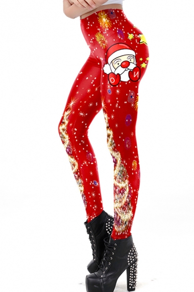 Trendy Women's Leggings Reindeer Christmas Print High Waist Full Length Skinny Leggings