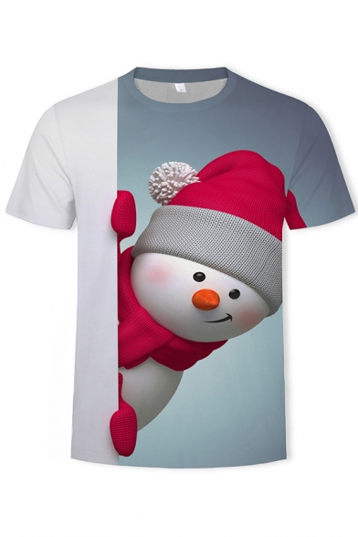 Christmas T Shirt Snowman Tree 3D Print Short Sleeve Crew Neck Regular Tee Top for Men