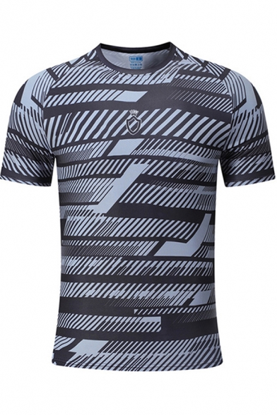 Leisure Men's Tee Top Graphic Pattern Round Neck Short Sleeves Contrast Trim Slim Fitted T-Shirt