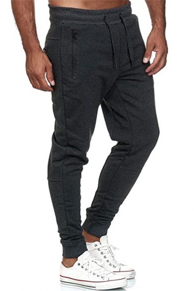 Men's New Fashion Simple Plain Drawstring Waist Slim Fit Sport Casual Joggers Sweatpants