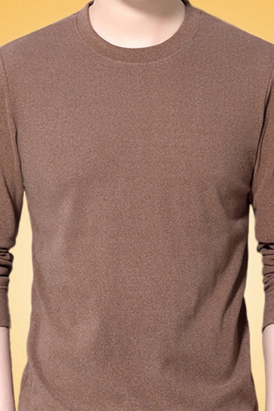 Simple Mens T Shirt Cashmere Solid Color Long Sleeve Crew Neck Slim Fit Tee Top