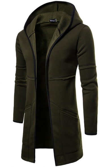 Fancy Men's Coat Heathered Color Contrast Stitching Long Sleeves Open Front Regular Fitted Hooded Coat