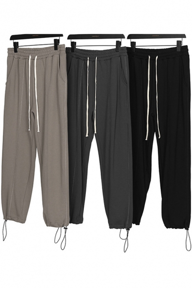 Fashion Mens Sweatpants Solid Color Drawstring Waist Ankle Tapered Fit Sweatpants