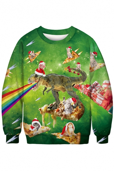 Leisure Boys Sweatshirt Dinosaur Cat 3D Print Long Sleeve Crew Neck Relaxed Pullover Sweatshirt