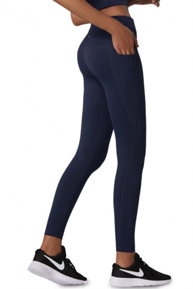 Solid Color High Waist Ankle Length Tight Running Leggings for Women