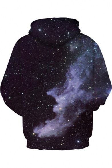 Stylish Men's Hoodie Galaxy Space 3D Pattern Front Pocket Long Sleeves Relaxed Fitted Drawstring Hooded Sweatshirt