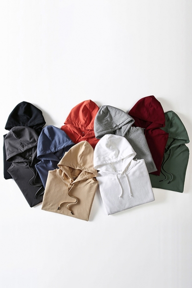 Casual Hoodie Plain Long Sleeve Drawstring Pouch Pocket Relaxed Fit Hoodie for Boys