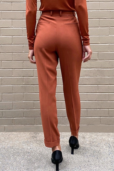 Fancy Women's Pants Solid Color High Rise Ankle Length Tapered Pants