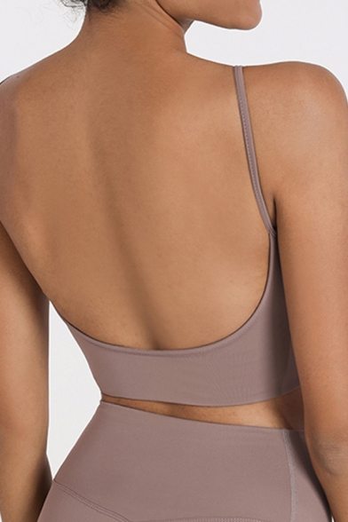 Girls Training V-neck Open-back Plain Slim Fit Cropped Cami Top