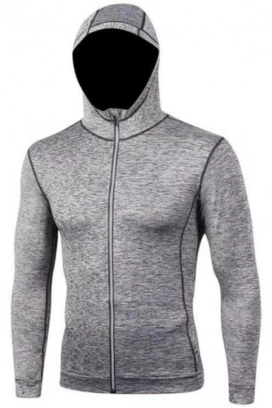 Mens Jacket Creative Flatlock Seam Zipper Fly Skinny Fitted Hooded Long Sleeve Sport Jacket