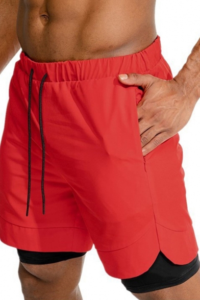 Retro Men's Training Shorts Fulling Line Invisible Pocket Drawstring Elastic Waist Double-Layered Shorts