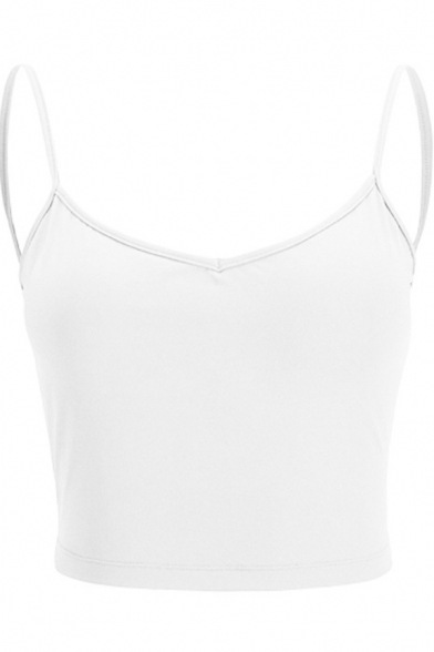 Fancy Women's Yoga Tank Top Chest Pads Solid Color Backless Scoop Neck Sleeveless Cropped Fitted Fitness Cami Top