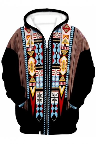 Indian Style Tribal Pattern Long Sleeve Zip Up Oversized 3D Hoodie