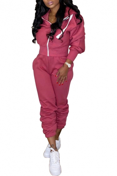 Simple Girls Set Long Sleeve Hooded Zip Up Relaxed Jacket & Pants Co-ords
