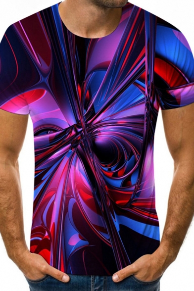 Unique Mens Tee Top 3D Graphic Pattern Round Neck Short-sleeved Regular Fitted 3D Graphic Dazzling T-Shirt