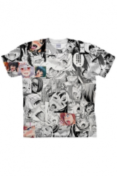 Ahegao 3D Comic Anime Girl Pattern Short Sleeve Summer T-Shirt