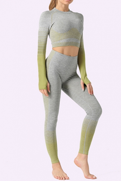 Women's Yoga Set Long-sleeved Fitted Tee Top with High Waist Ankle Length Leggings