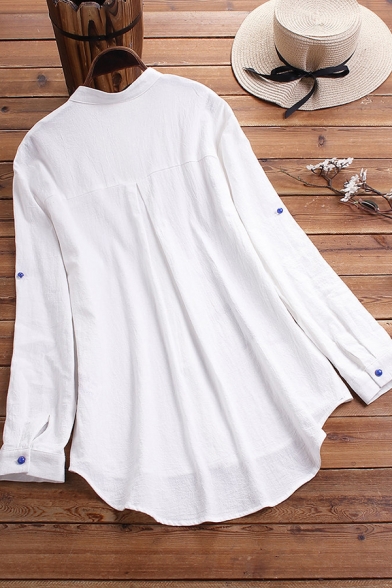 Women's Shirt Blouse Round Neck Long Sleeves Asymmetrical Hem Relaxed Fit Shirt