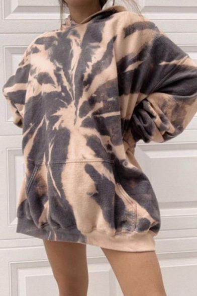 Fashion Hoodie Tie Dye Print Long Sleeve Kangaroo Pocket Loose Fit Tunic Hoodie for Girls