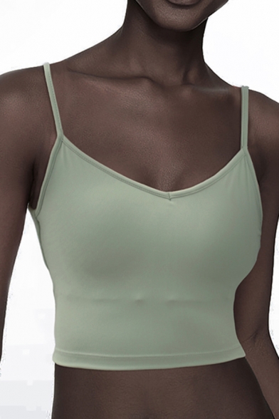 Girls Training V-neck Open-back Plain Slim Fit Cropped Cami Top