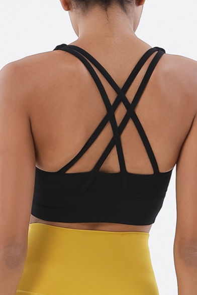 Pretty Yoga Girls Solid Color Strappy Hollow-out Scoop Neck Fit Crop Tank Top
