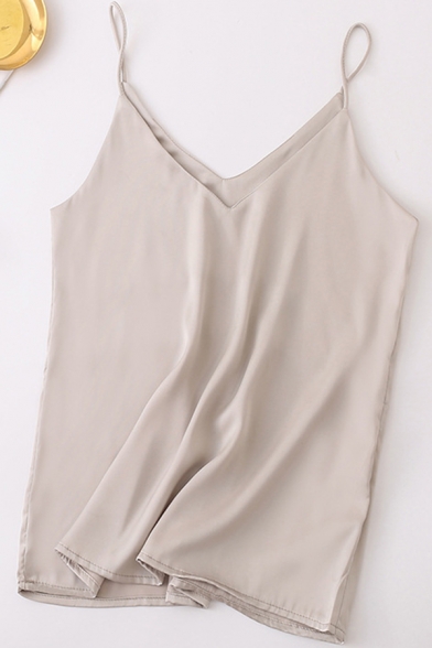 Sexy Womens Plain Cami Spaghetti Straps V-neck Relaxed Fit Cami Top