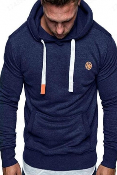 Basic Men's Hoodie Icon Embroidered Front Pocket Long Sleeves Regular Fitted Hooded Sweatshirt